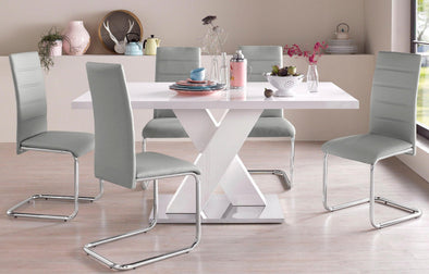 Set de sufragerie cu masă 160 cm albă și 4 scaune gri - LunaHome.ro