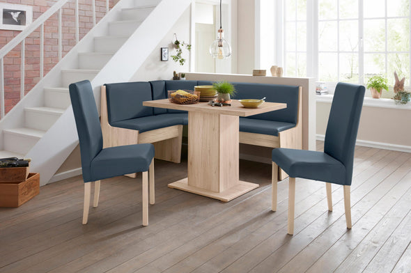 Set 2 scaune Hamburg din piele ecologica albastra si picioare din lemn