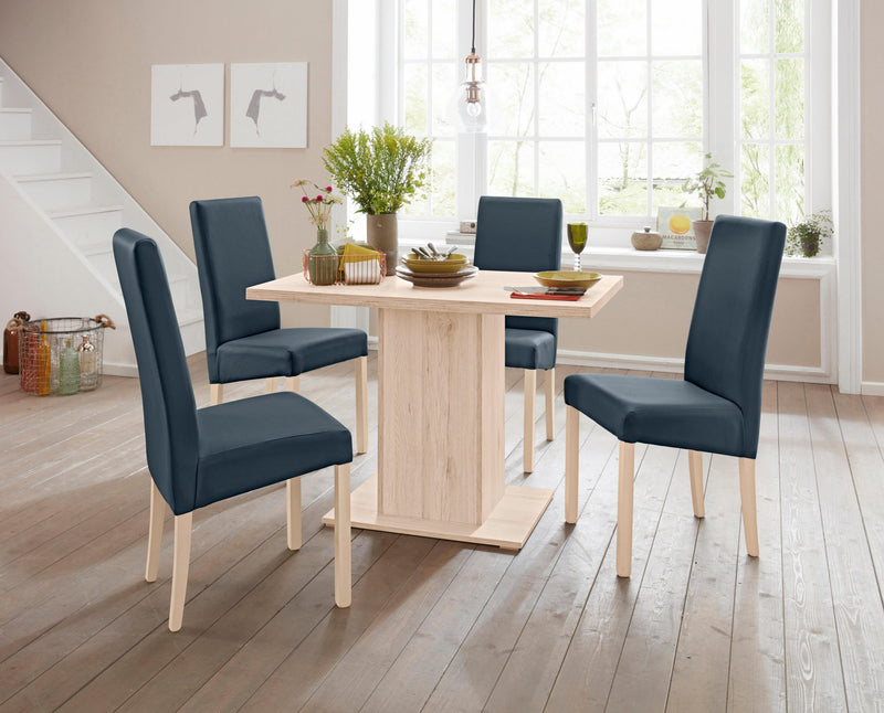 Set 2 scaune Hamburg din piele ecologica albastra si picioare din lemn - LunaHome.ro