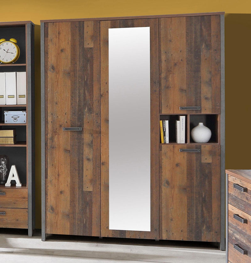 Dulap de dormitor Clif cu oglindă și 4 usi, aspect industrial 156 cm - LunaHome.ro