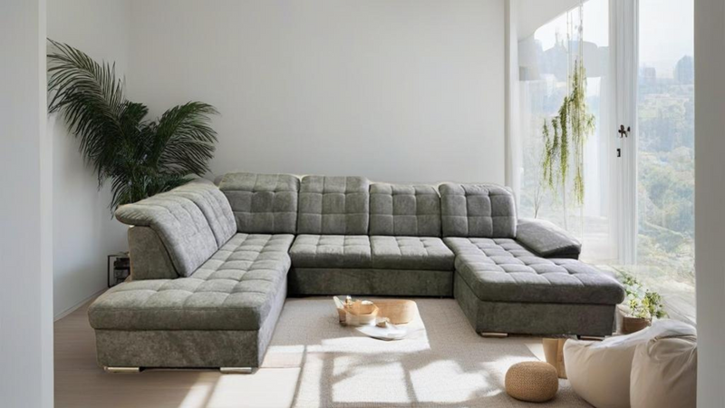 Coltar Nigrum gri extensibil, cutie de depozitare, tetiere reglabile 315x200 cm - LunaHome.ro