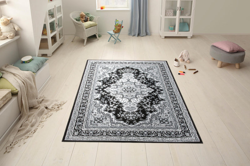 Covor Ali cu design clasic oriental, gri cu negru - LunaHome.ro