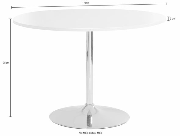 Masă rotunda Trumpet alba cu diametru de 110 cm