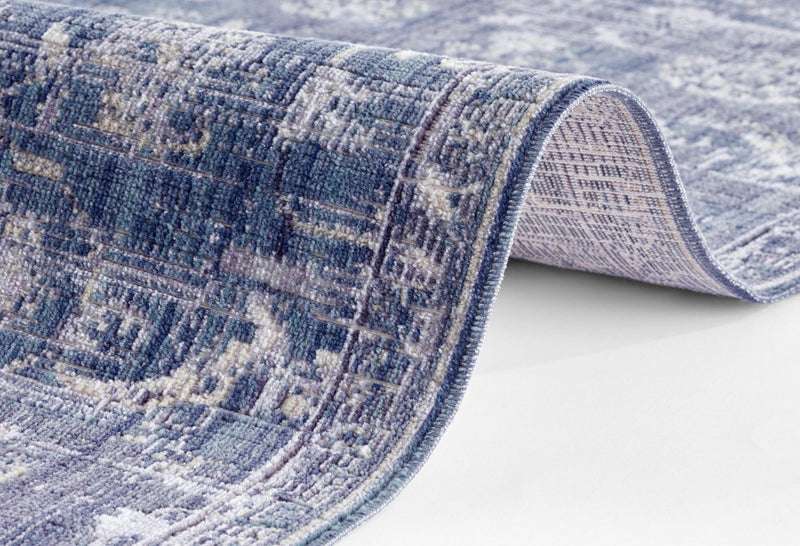Covor Alexandria cu fire scurte albastru, aspect vintage 75x120 cm - LunaHome.ro