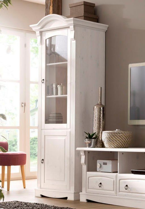 Vitrina Anna din lemn masiv de pin alb rustic, 69 cm latime - LunaHome.ro