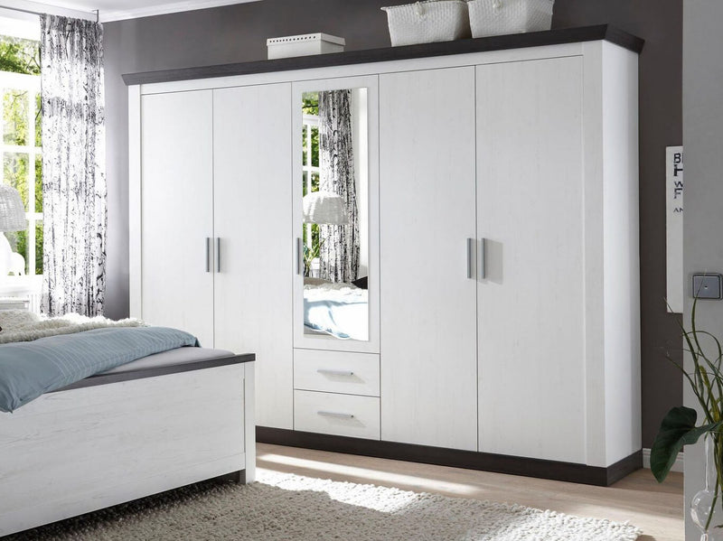 Set complet dormitor Siena alb cu aspect de lemn, 4 piese - LunaHome.ro