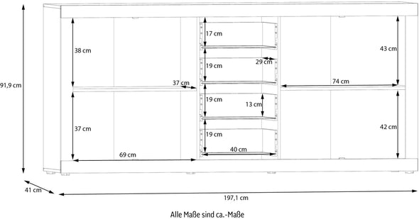 Comodă Forte Baccio cu 4 uși si 4 sertare, 197 cm lățime