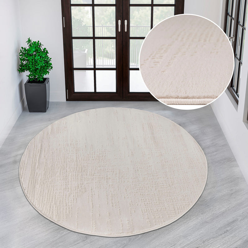 Covor rotund »Ariano« cu model vintage 3D modern crem 190 cm - LunaHome.ro