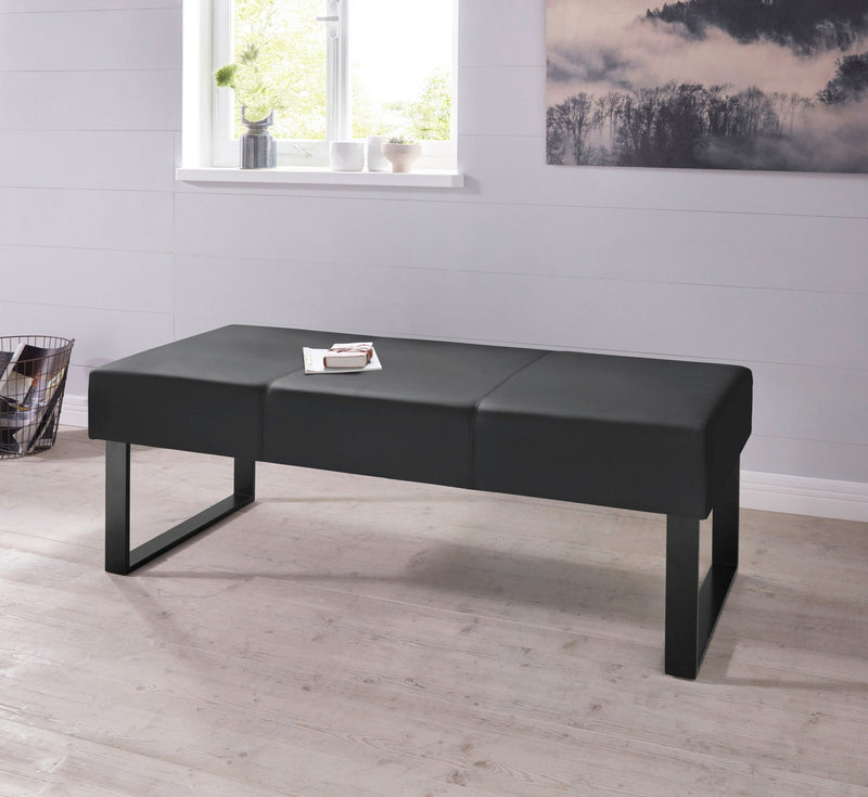 Bancă Oliver din piele eco neagră si cadru metalic, 140 cm lungime - LunaHome.ro