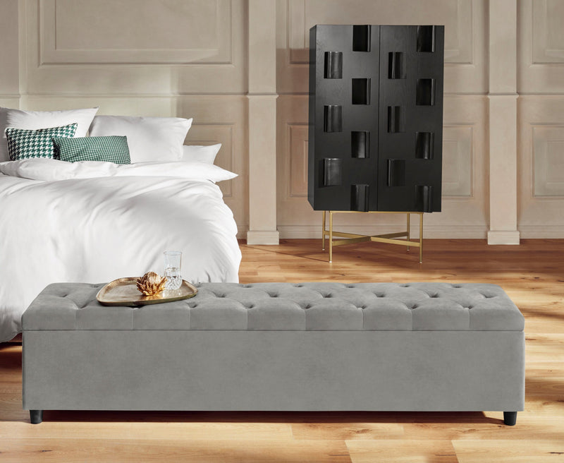 Bancă Relaxy Home & Living din microfibra gri, cu depozitare, 180 cm - LunaHome.ro