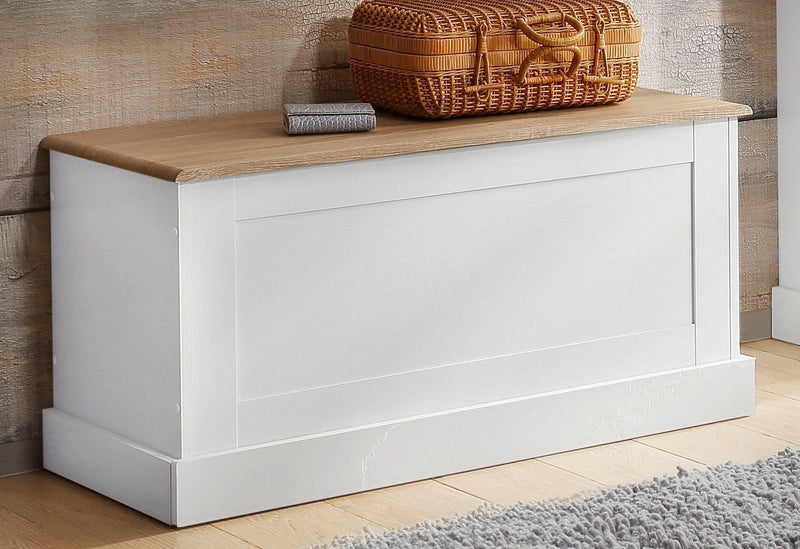 Banchetă Binz cu spațiu de depozitare, albă 90 cm - LunaHome.ro