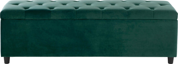 Bancheta Relaxy cu depozitare, din catifea verde 100 cm