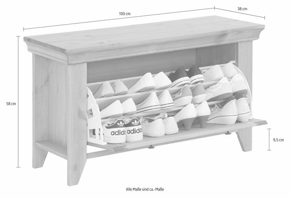 Banchetă pantofar Skandinavia din lemn de pin 100 cm lățime - LunaHome.ro