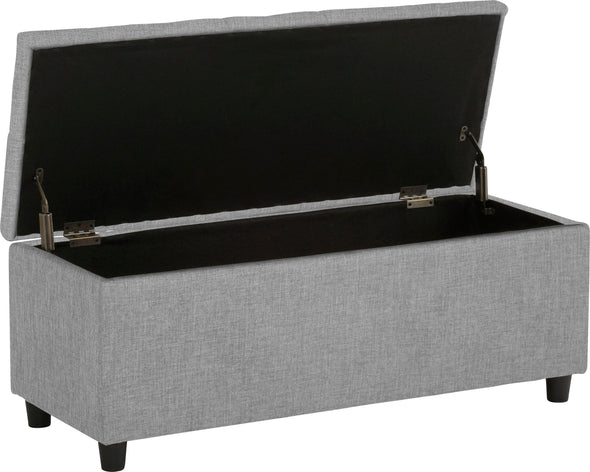 Bancheta tapitata Goronna, cu spatiu de depozitare, gri 100 cm - LunaHome.ro