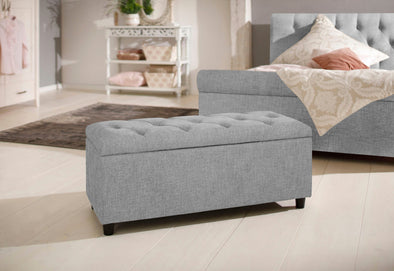 Bancheta tapitata Goronna, cu spatiu de depozitare, gri 100 cm - LunaHome.ro
