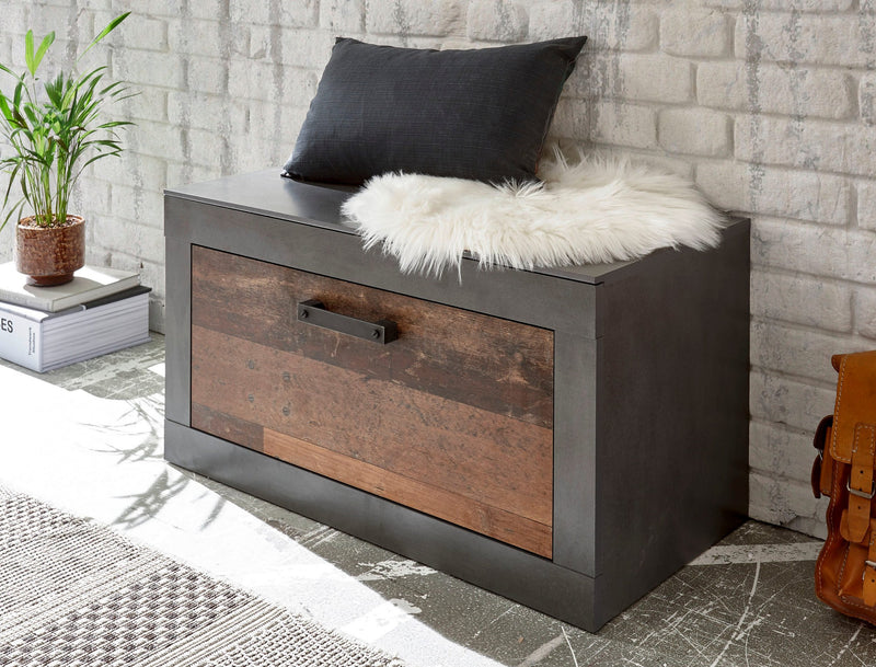Banchetă cu spațiu pentru pantofi Brooklyn cu aspect de lemn, 80 cm - LunaHome.ro
