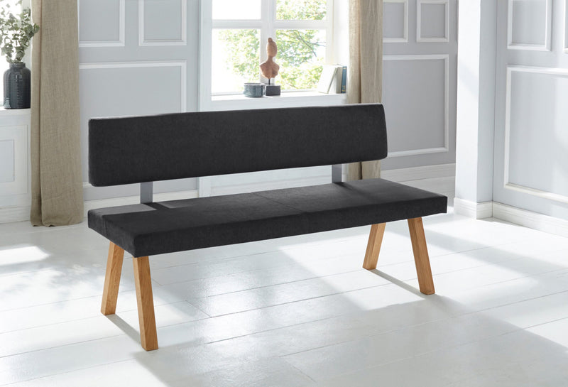 Bancheta de bucătărie Rio cu tapiterie neagra si lemn 140 cm - LunaHome.ro