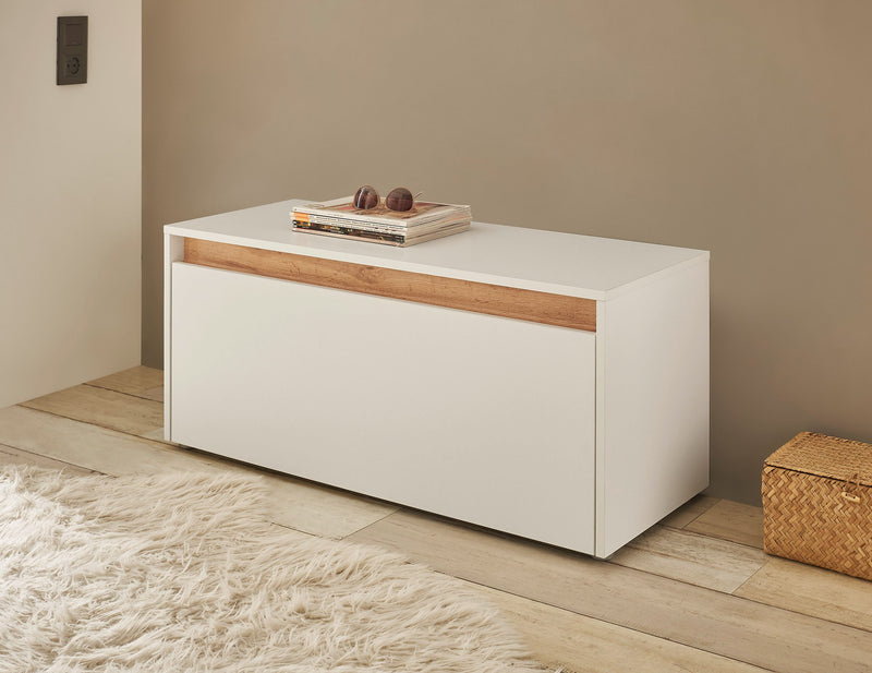 Bancheta de hol City Giron alb cu detalii stejar 100 cm - LunaHome.ro