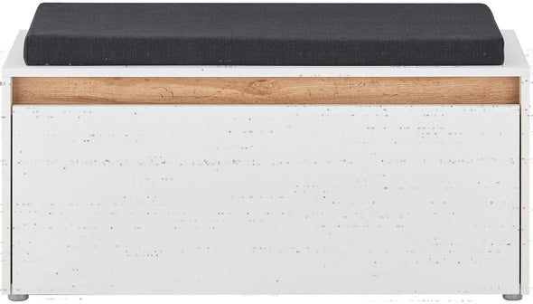 Bancheta de hol cu pernă City Giron alb cu detalii stejar 100 cm