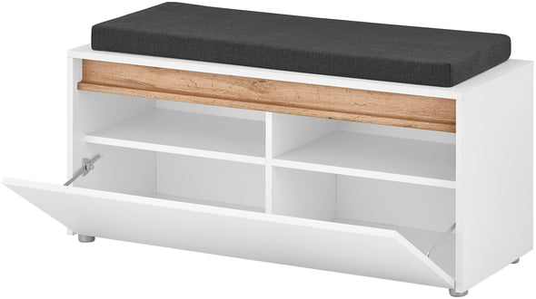 Bancheta de hol cu pernă City Giron alb cu detalii stejar 100 cm