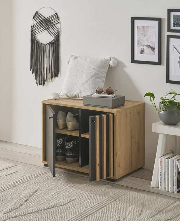 Bancheta de hol pentru pantofi Volano cu riflaj 64 cm - LunaHome.ro