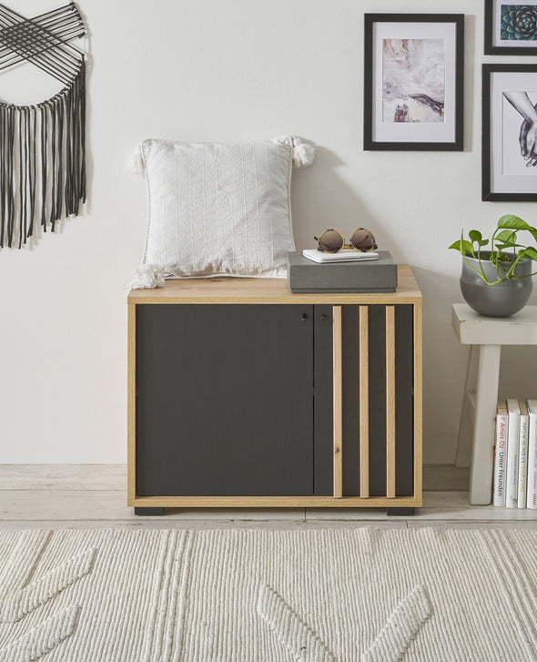 Bancheta de hol pentru pantofi Volano cu riflaj 64 cm - LunaHome.ro