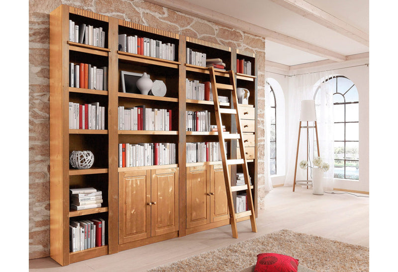 Biblioteca Bergen cu usi si sertare din lemn de pin 255 cm - LunaHome.ro
