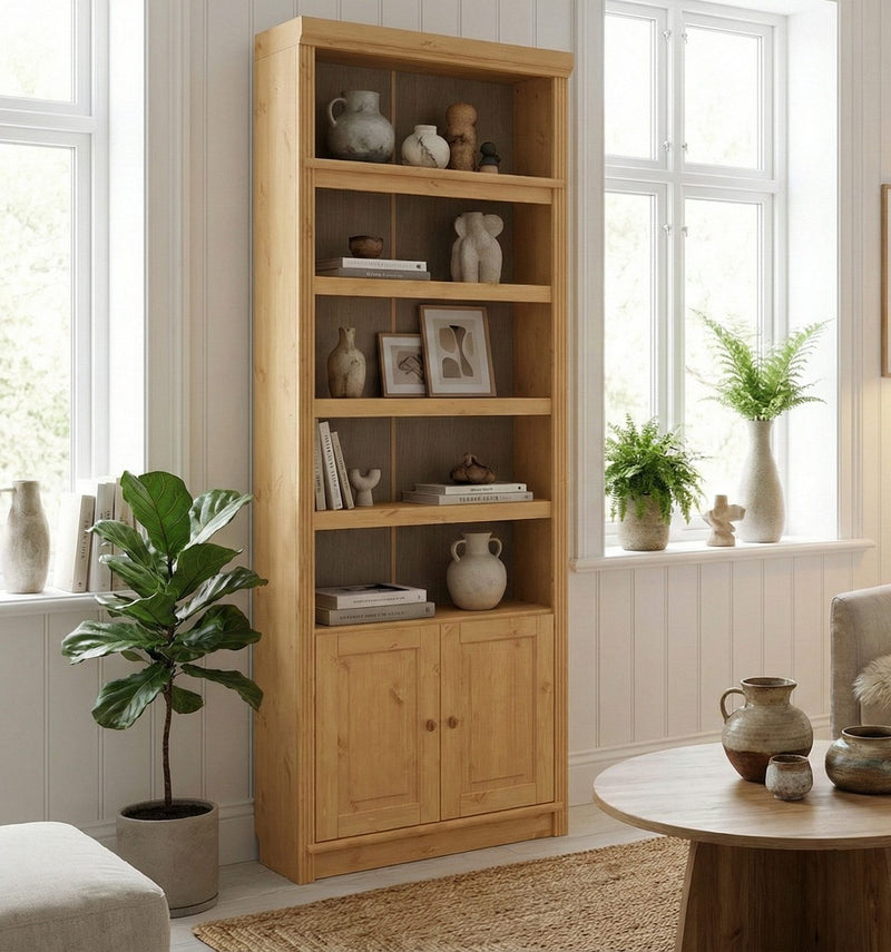 Bibliotecă Soeren cu 2 uși din lemn masiv de pin natur 80 cm