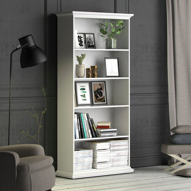 Bibliotecă albă Paris din Mdf cu frezari decorative 96 cm lățime
