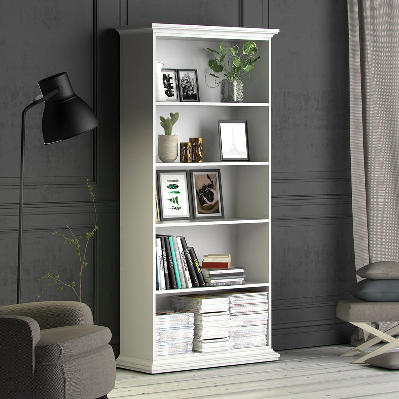 Bibliotecă albă Paris din Mdf cu frezari decorative 96 cm lățime - LunaHome.ro