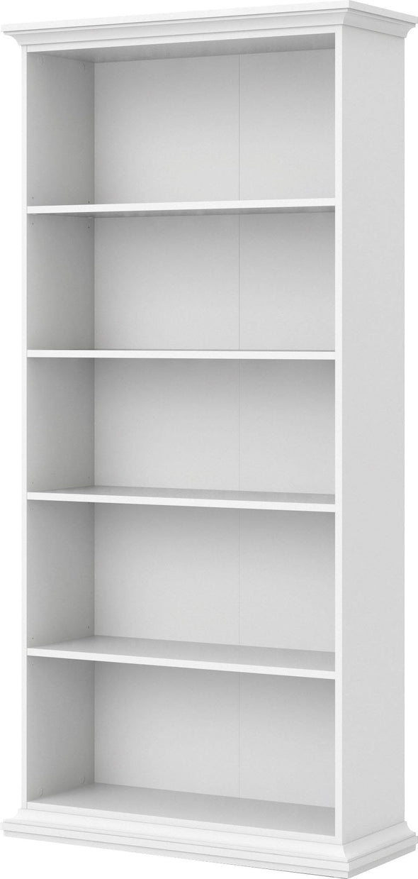 Bibliotecă albă Paris din Mdf cu frezari decorative 96 cm lățime
