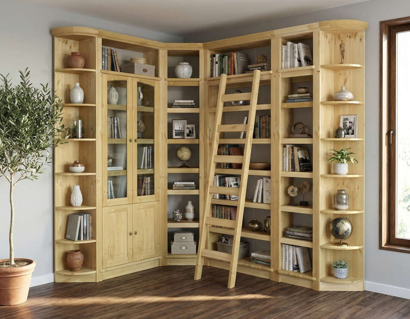 Bibliotecă completă Soeren 7 piese pe colț din lemn masiv de pin natur cu scară