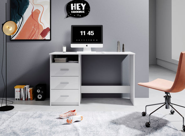 Birou Adria alb mat cu 3 sertare reversibilie 123 cm lățime - LunaHome.ro