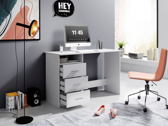 Birou Adria alb mat cu 3 sertare reversibilie 123 cm lățime - LunaHome.ro