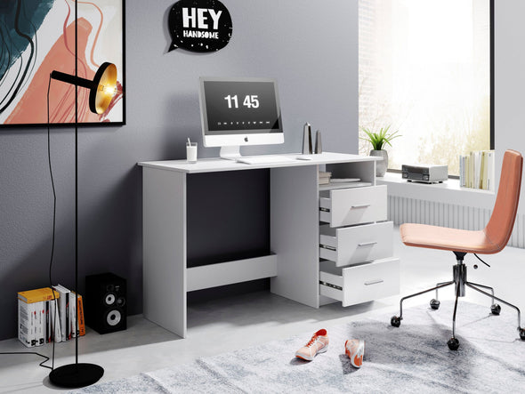 Birou Adria alb mat cu 3 sertare reversibilie 123 cm lățime - LunaHome.ro