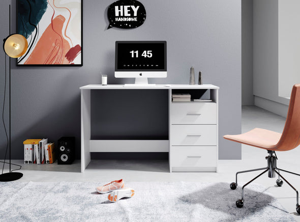 Birou Adria alb mat cu 3 sertare reversibilie 123 cm lățime - LunaHome.ro