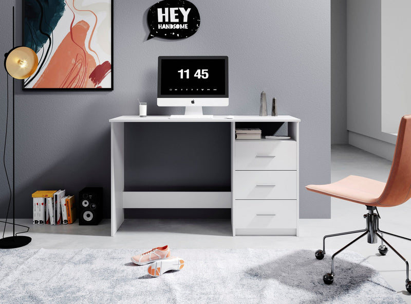 Birou Adria alb mat cu 3 sertare reversibilie 123 cm lățime - LunaHome.ro