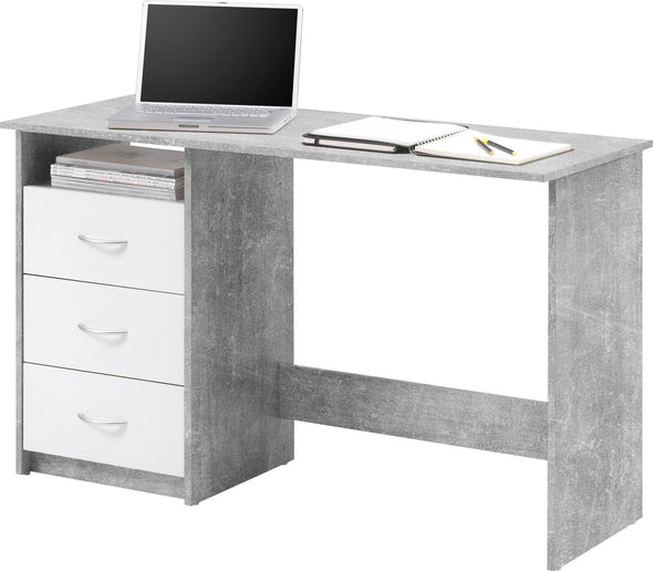 Birou Adria gri beton cu alb mat cu 3 sertare reversibilie 123 cm lățime