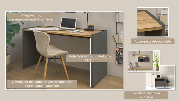 Birou City Giron modern minimalist gri cu stejar, 143 cm - LunaHome.ro