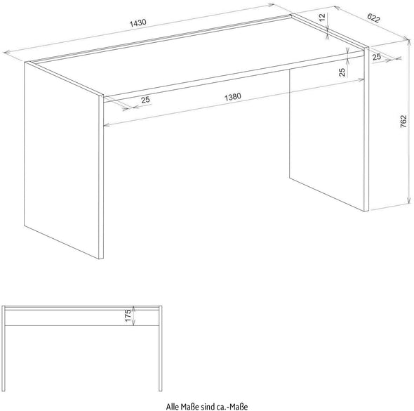 Birou City Giron modern minimalist gri cu stejar, 143 cm - LunaHome.ro
