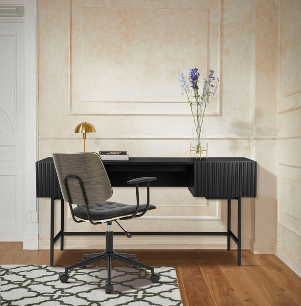 Birou Dave cu design elegant retro si cadru metalic negru 160 cm - LunaHome.ro