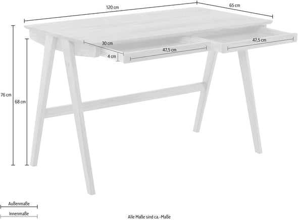 Birou Delia din lemn de stejar natur cu sertare 120 cm - LunaHome.ro