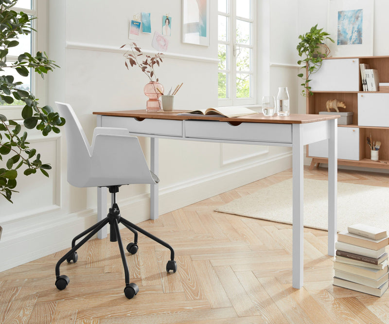 Birou Gava din lemn masiv de pin alb cu natur, 140 cm latime - LunaHome.ro