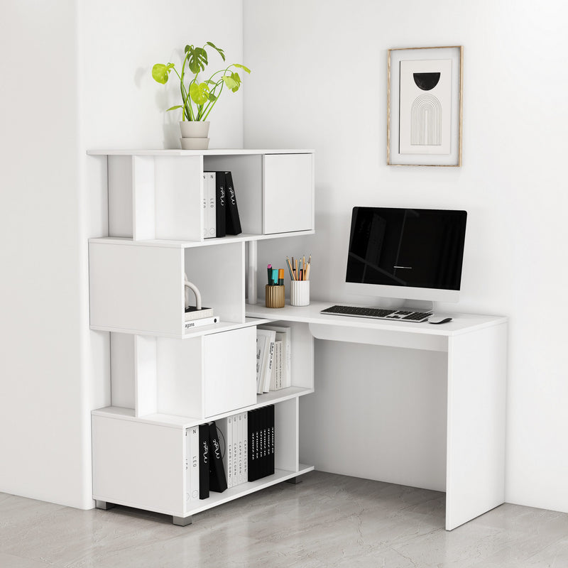 Birou Inovo alb cu spatiu de depozitare reversibil - LunaHome.ro