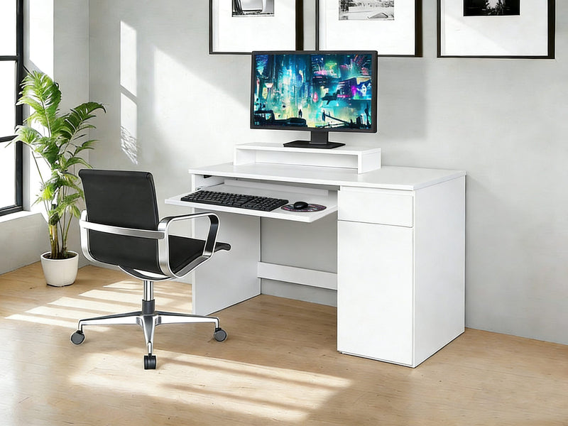 Birou Jarvie alb cu dulap si tava pentru tastatura 110 cm