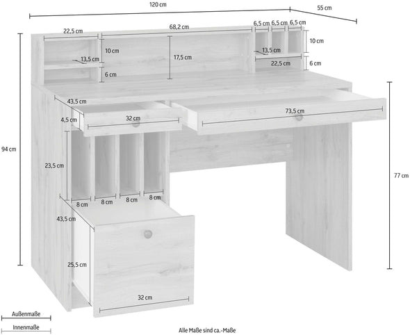 Birou Licia alb cu multe compartimente 120 cm lungime - LunaHome.ro