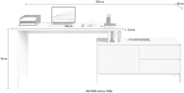 Birou Luven din lemn masiv de pin reversibil 140-200 cm lățime - LunaHome.ro