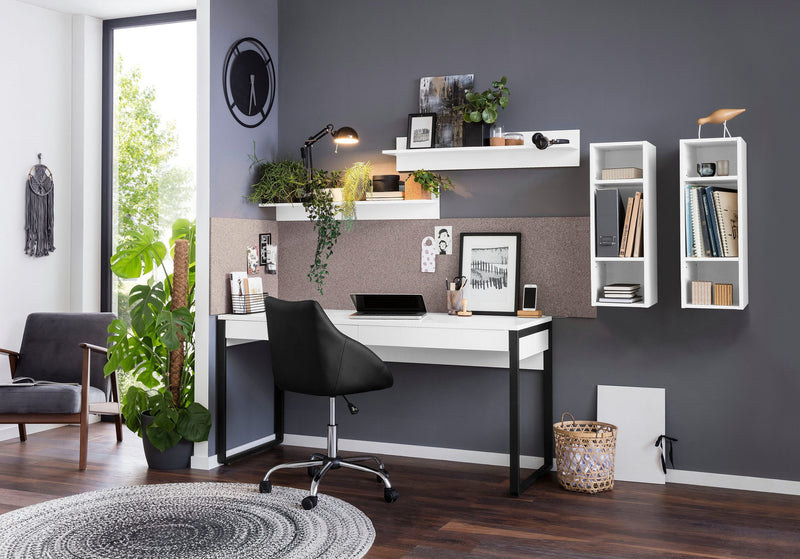 Birou Moid alb cu picioare metalice negre, 140 cm - LunaHome.ro
