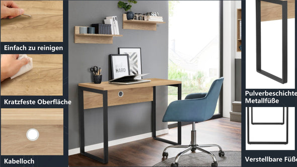 Birou Moid culoare stejar cu picioare din metal negru 100 cm lungime - LunaHome.ro