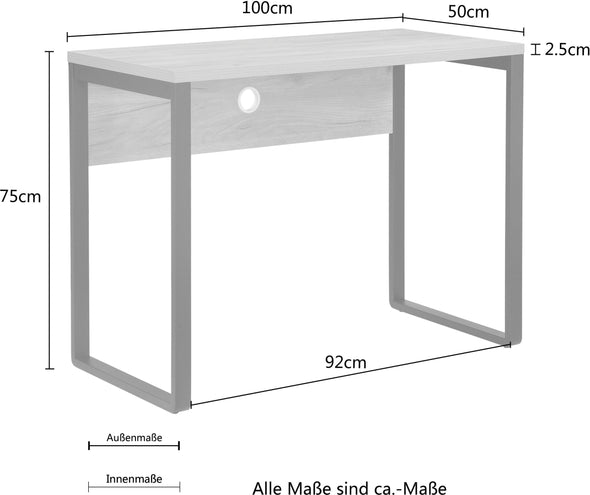 Birou Moid culoare stejar cu picioare din metal negru 100 cm lungime - LunaHome.ro